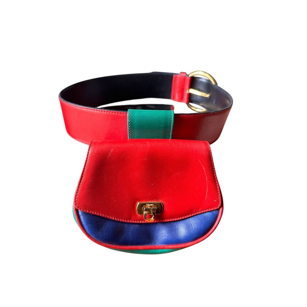 SALVATORE FERRAGAMO Gancini Leather Colorblock Belt Bag VINTAGE - Picture 3 of 6
